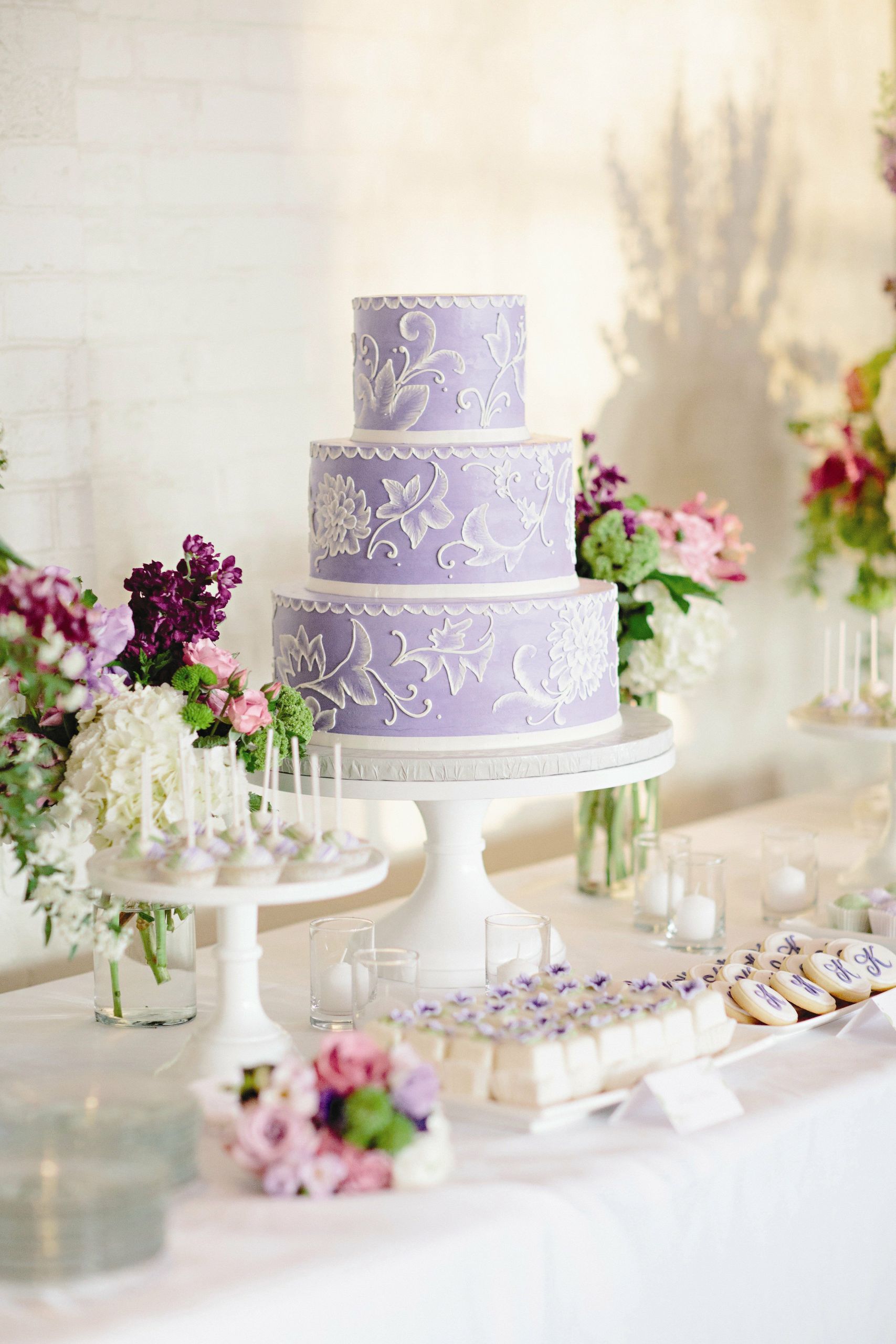 Lavender Wedding Cake
 Lavender and White Wedding Cake