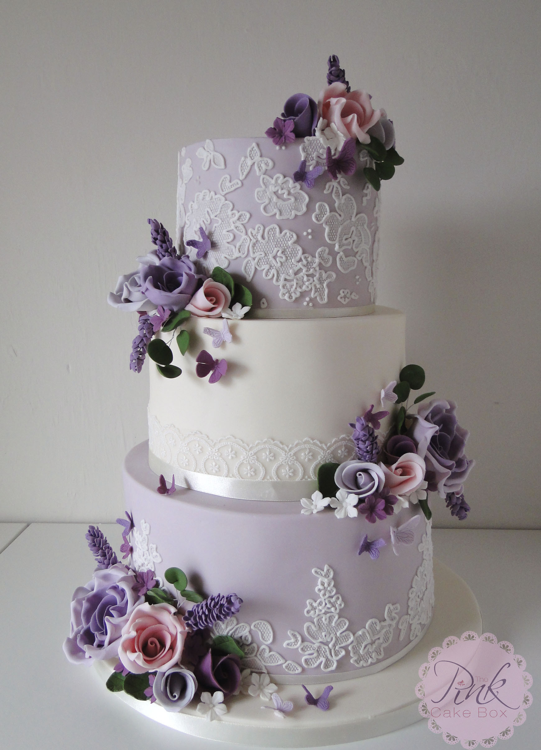 Lavender Wedding Cake
 Lavender Lace and Flowers Wedding Cake