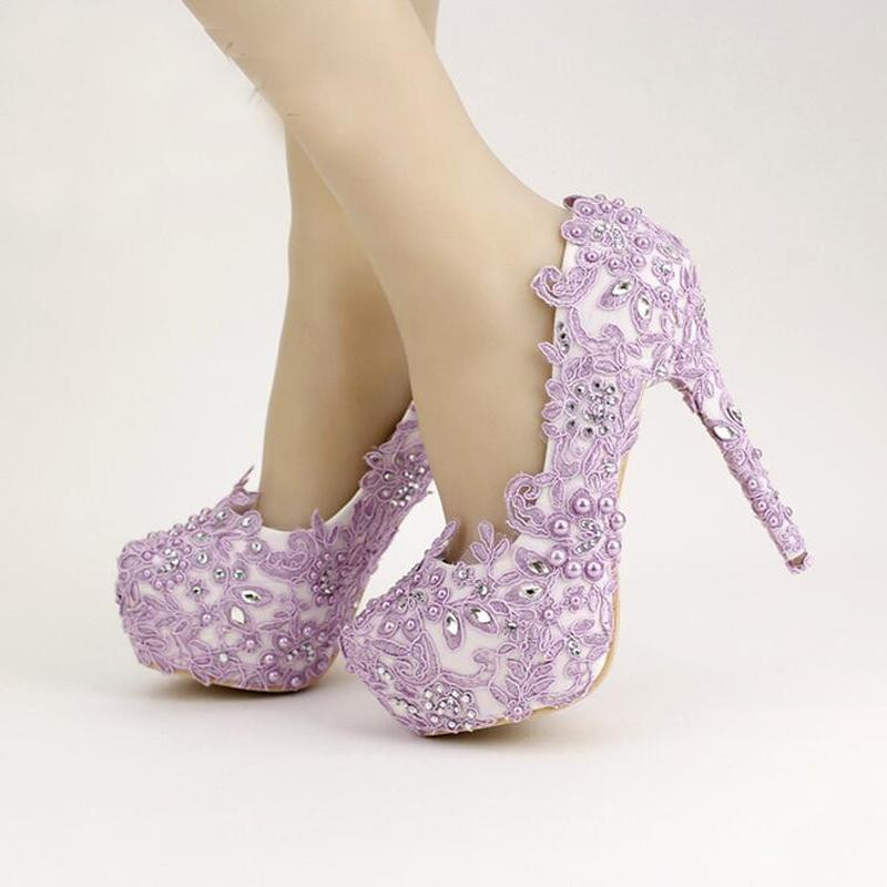 Lavender Wedding Shoes
 Lavender Bride Shoes High Heel Platform Shoes With Lace