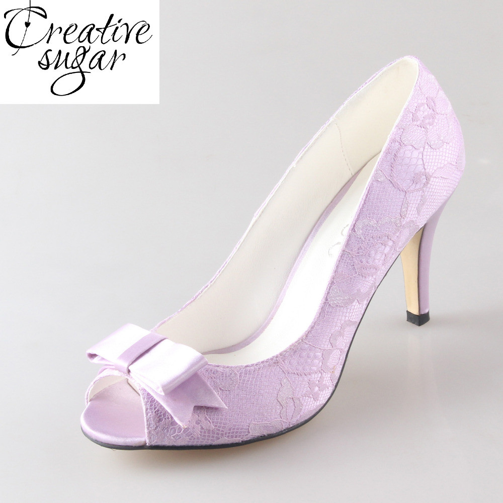 Lavender Wedding Shoes
 Creativesugar lavender light purple lilac lace with bow