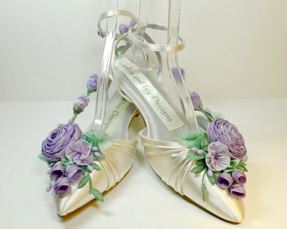Lavender Wedding Shoes
 Lilac Lavender Bride s Princess Kitten Heel Ribbon Flower