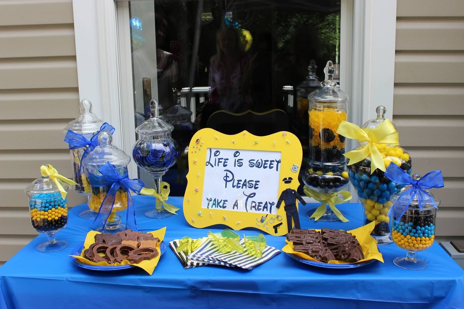 Law Enforcement Retirement Party Ideas
 Police party candy buffet Candy bar Black blue and yellow