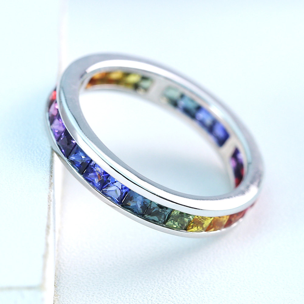 Lgbt Wedding Rings
 LGBT Pride Eternity Ring Wedding Band sterling silver by