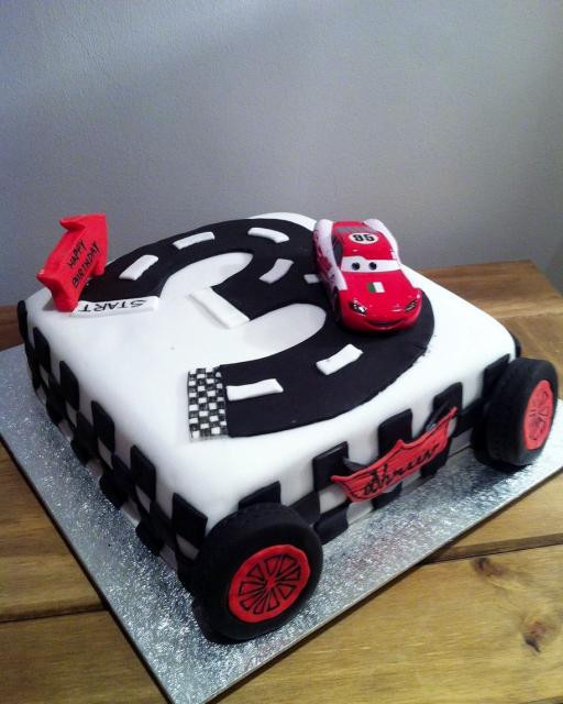 Lightning Mcqueen Birthday Cake
 Lightning McQueen Cars 3rd Birthday Cake with track shaped