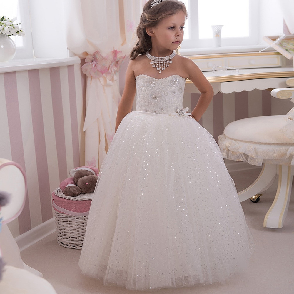 Little Girl Wedding Dresses
 Sparkle Bling Bling Sequined Kids Puffy Ball Gowns