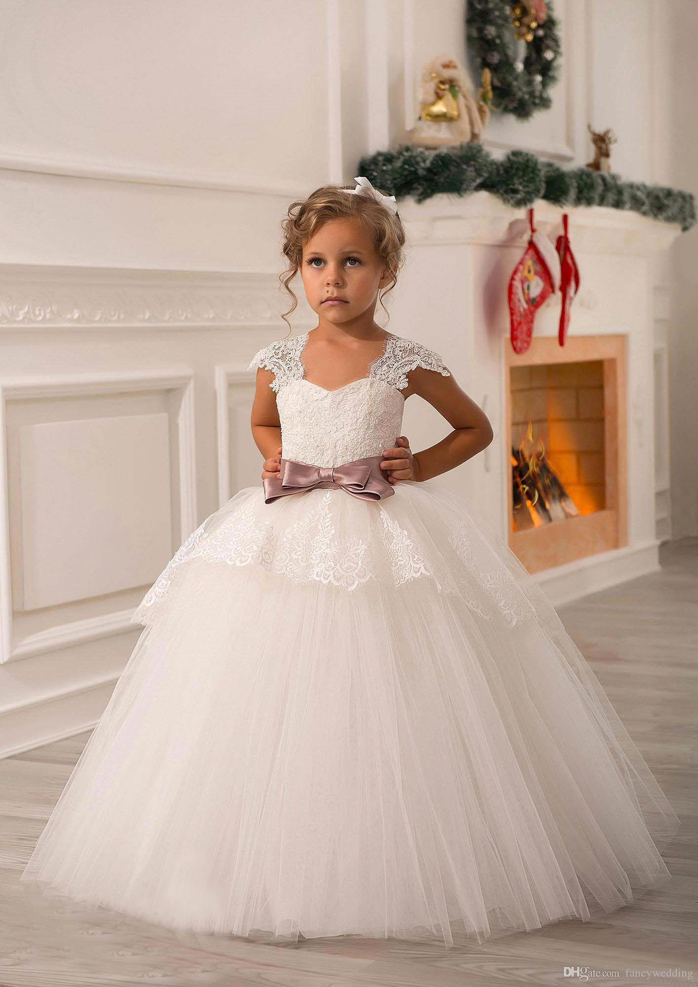Little Girl Wedding Dresses
 Ivory Lace Beaded 2016 Ball Gown Flower Girl Dresses