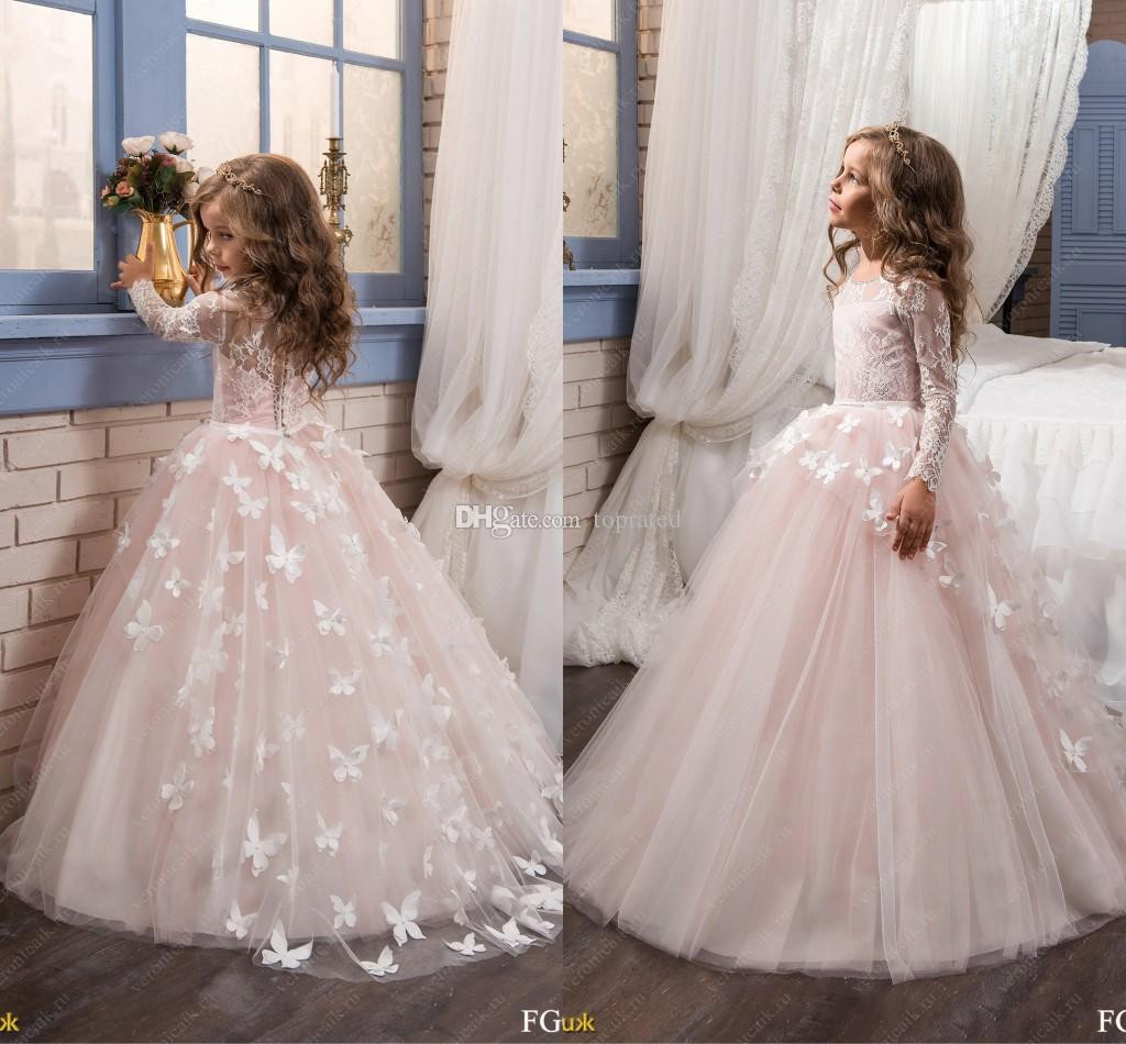 Little Girl Wedding Dresses
 Aliexpress Buy Blush Pink Long Sleeve Flower Girl