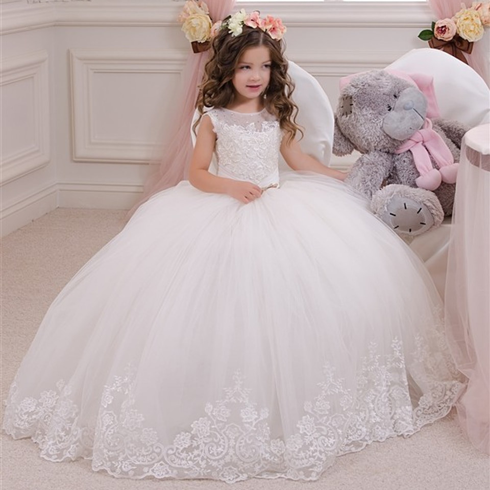 Little Girl Wedding Dresses
 Elegant White Light Blue Formal AnkleLength TributeSilk