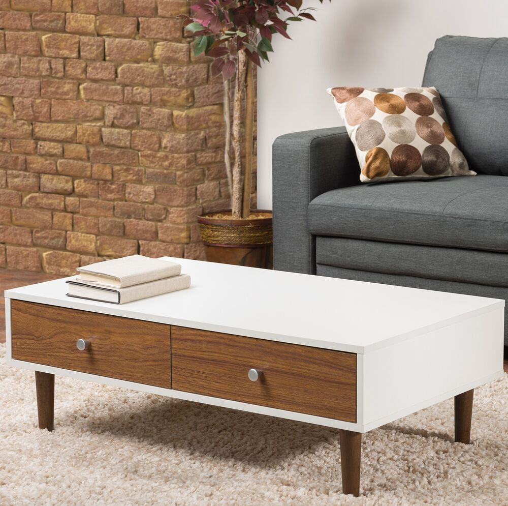 Living Room Coffee Tables
 White Coffee Table Storage Drawer Modern Wood Furniture