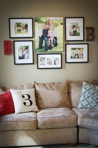Living Room Photo Wall
 cute family pictures wall love the two letters and the