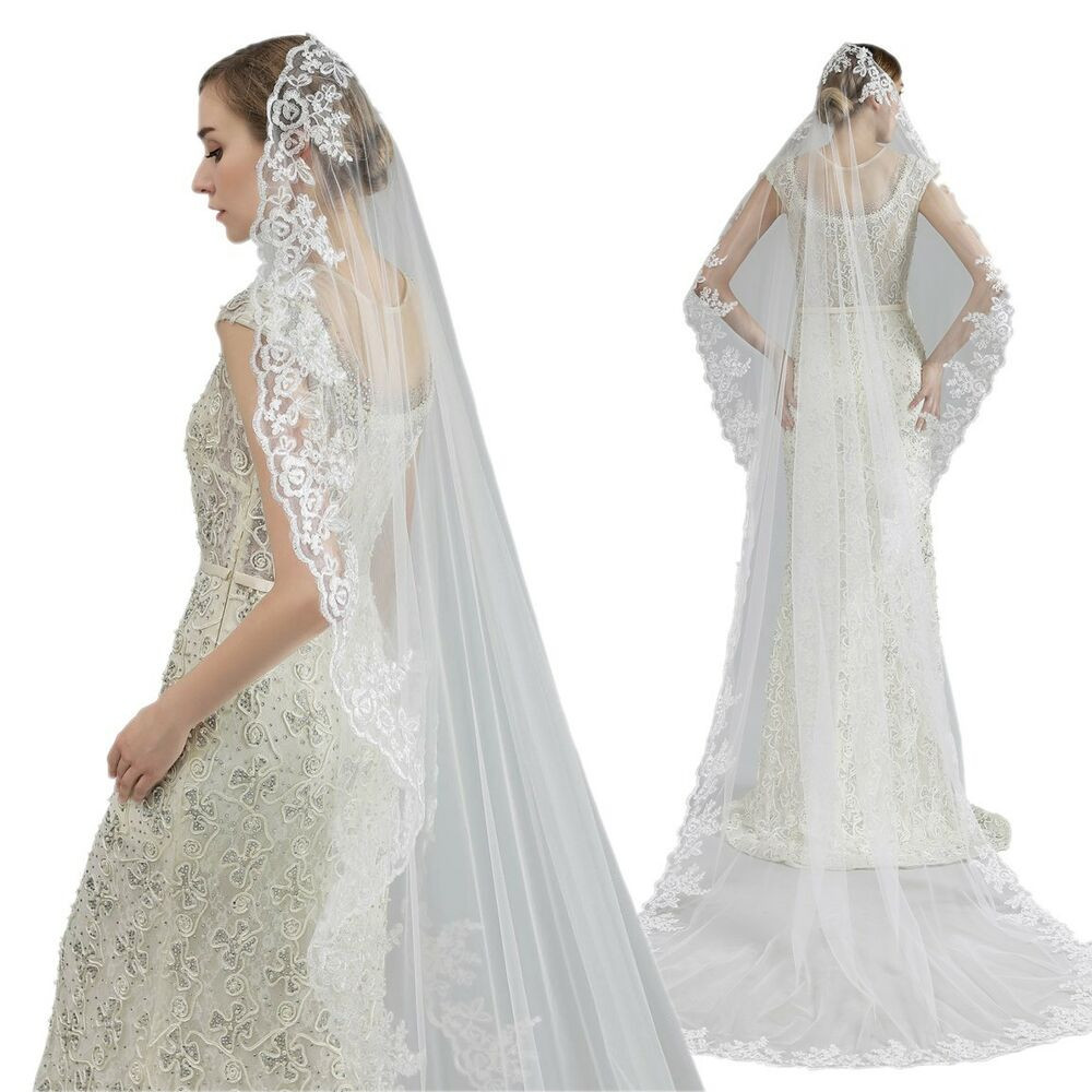 Long Wedding Veils With Lace
 Elegant 3 Meter Long Lace Edge Wedding Veils Prom Party