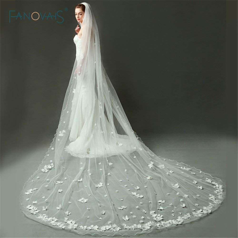 Long Wedding Veils With Lace
 Elegant Wedding Veil Long Ivory White e Layer Lace