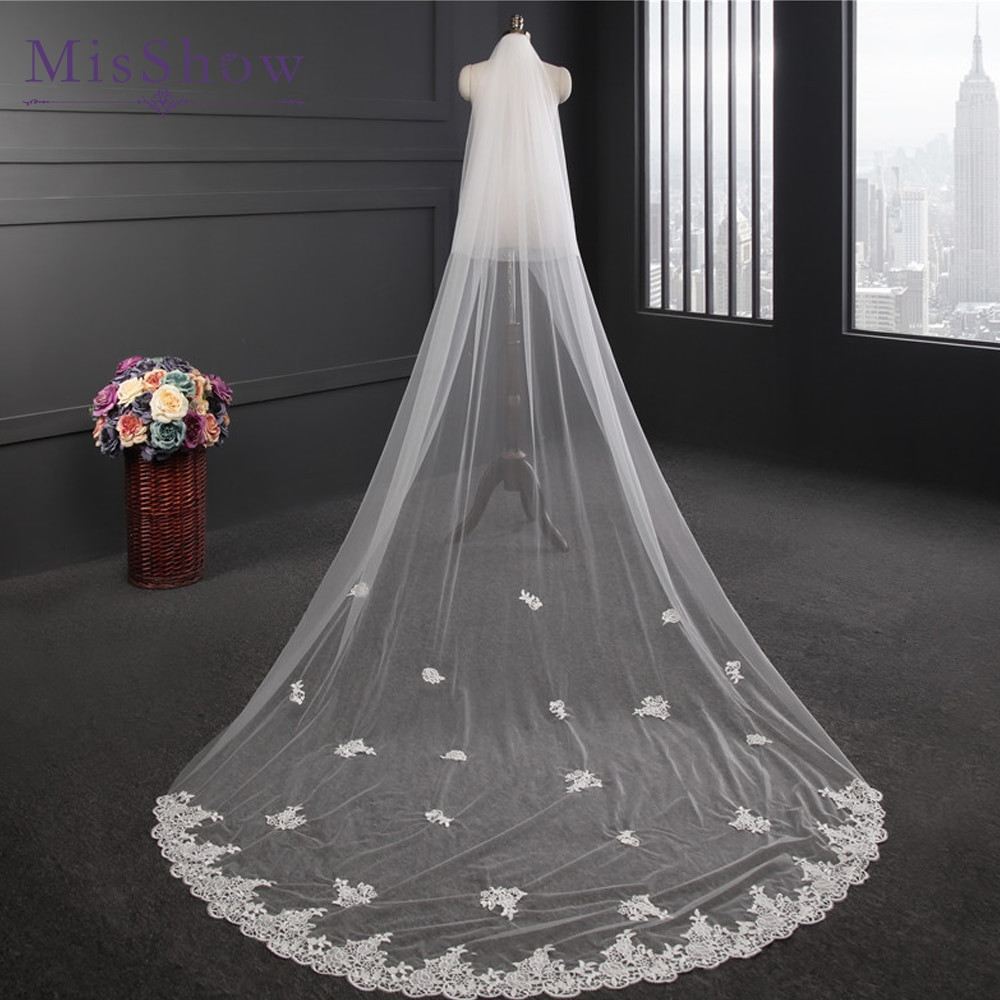 Long Wedding Veils With Lace
 2018 New Design Wedding Veil 3 Meters Long Applique Lace