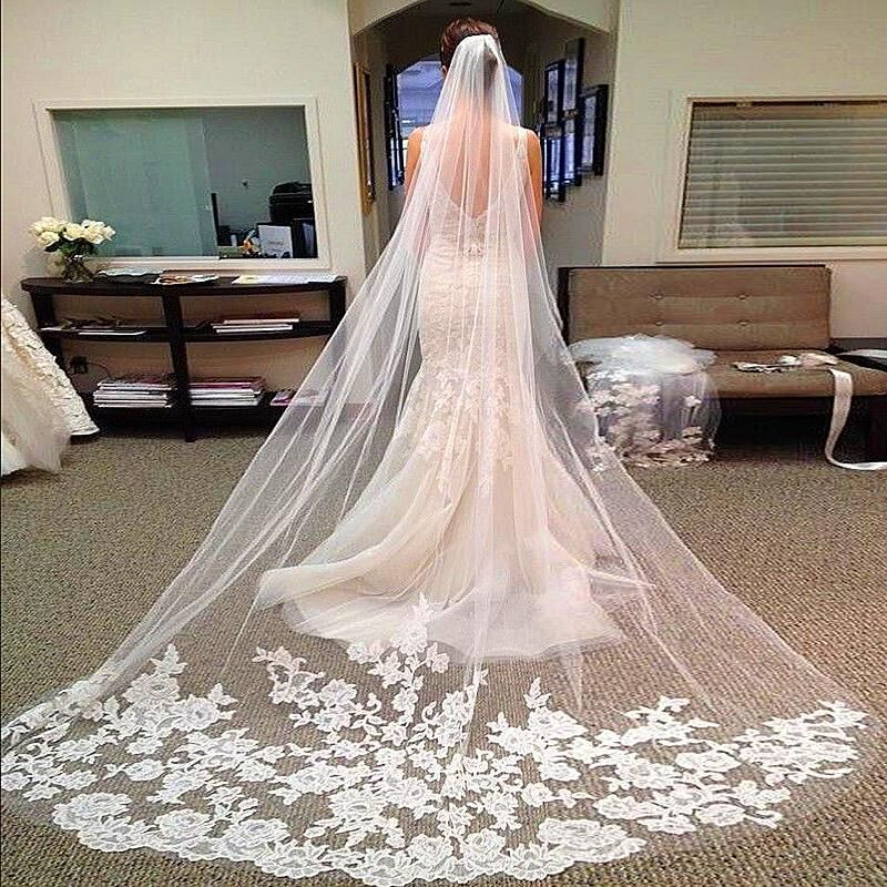 Long Wedding Veils With Lace
 2015 Hot Sale 3 Meter Long Tulle Wedding Accesories Lace
