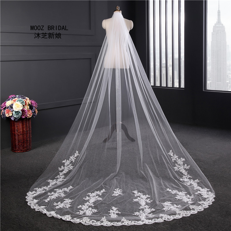 Long Wedding Veils With Lace
 Real Wedding Veils 3m Long Veils Lace Applique