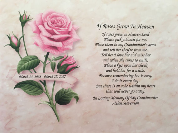 Loss Of Grandmother Quotes
 In Memory of Grandmother Sympathy Gift If Roses Grow In