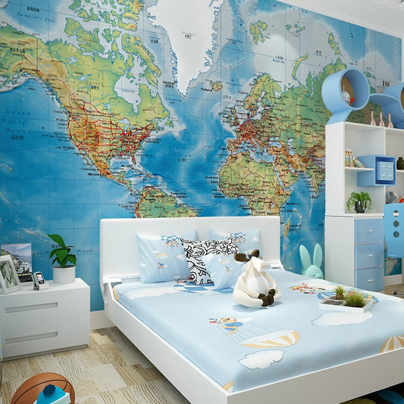 Map For Kids Room
 HD World Map Mural Wallpaper Study Kid s Room Living