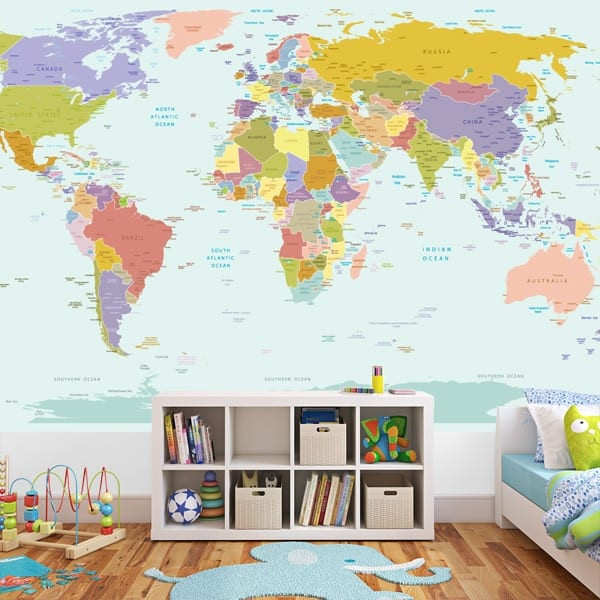 Map For Kids Room
 World Map Wallpaper Mural for Kids Room