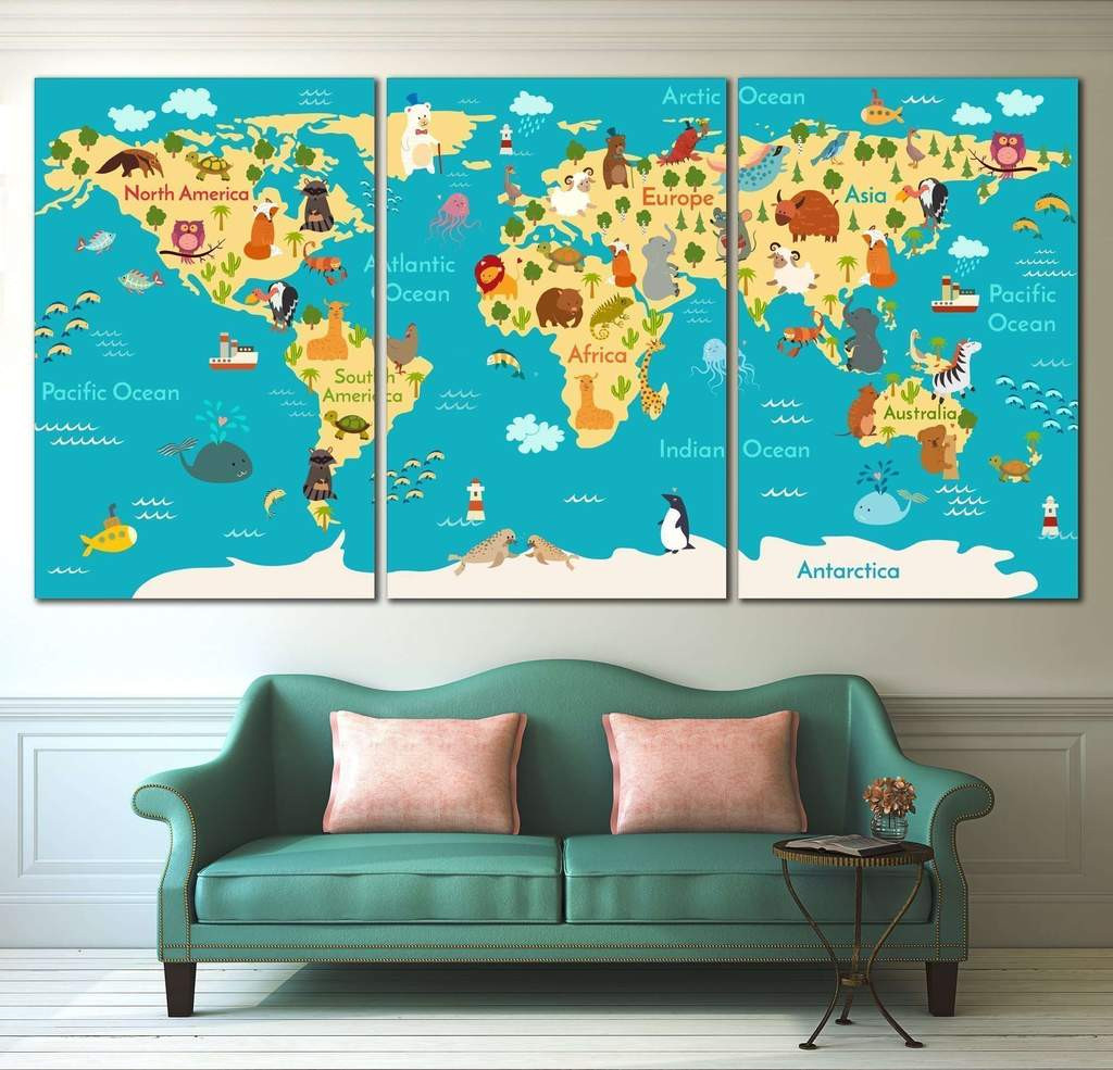 Map For Kids Room
 Nursery World Map Canvas Print for Kids Room – Zellart