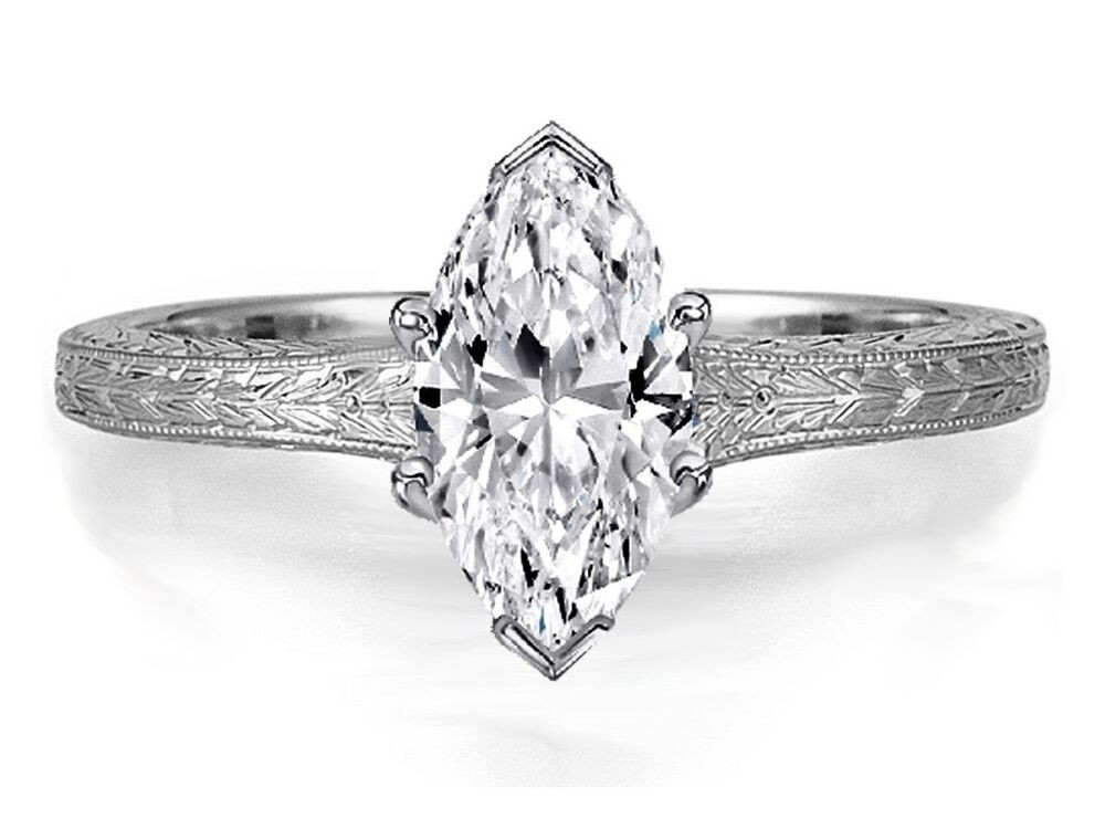 Marquise Diamond Engagement Ring
 0 75 Carat Marquise Diamond Solitaire Wheat Engraved