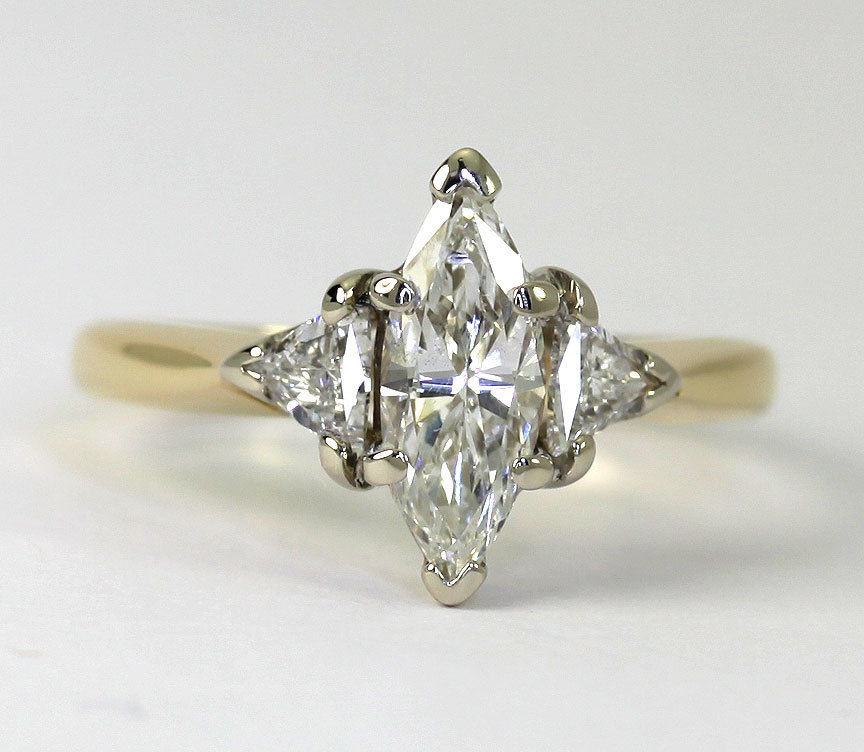 Marquise Diamond Engagement Ring
 Diamond engagement ring 14K 2tone gold 90CT marquise