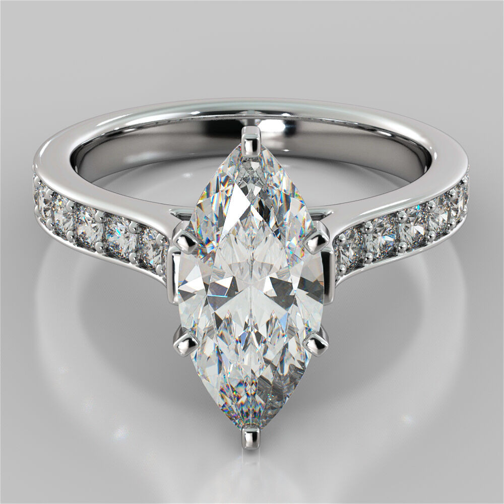 Marquise Diamond Engagement Ring
 Marquise Cut Cathedral Engagement Ring 14K White Gold