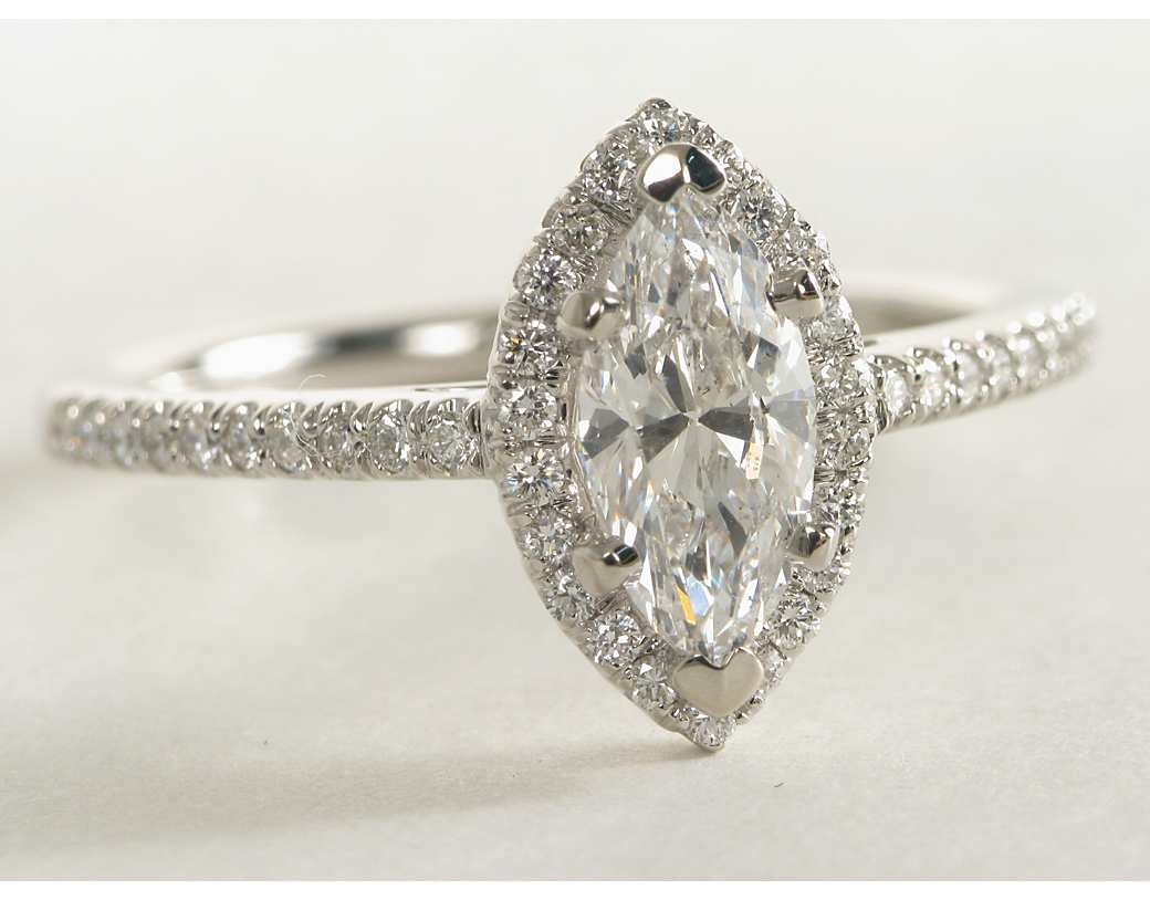 Marquise Diamond Engagement Ring
 Marquise Cut Halo Diamond Engagement Ring in 14k White