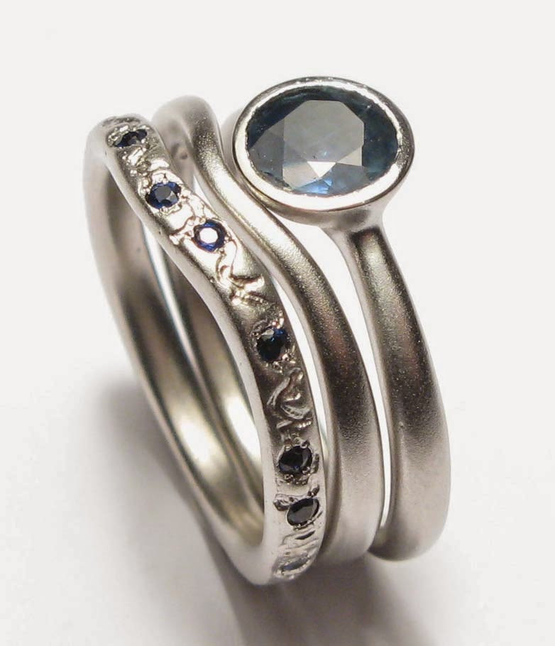 Matching Wedding Ring Sets
 Trio Matching Wedding Ring Sets Blue Diamond Design