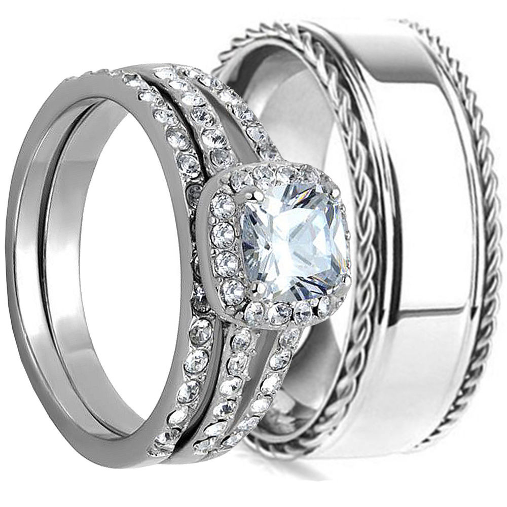 Matching Wedding Ring Sets
 3pcs HIS HERS WEDDING RING SET MATCHING BAND MENS and