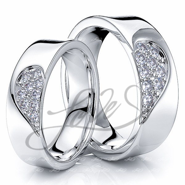 Matching Wedding Ring Sets
 Solid 027 Carat 6mm Matching Heart His and Hers Diamond