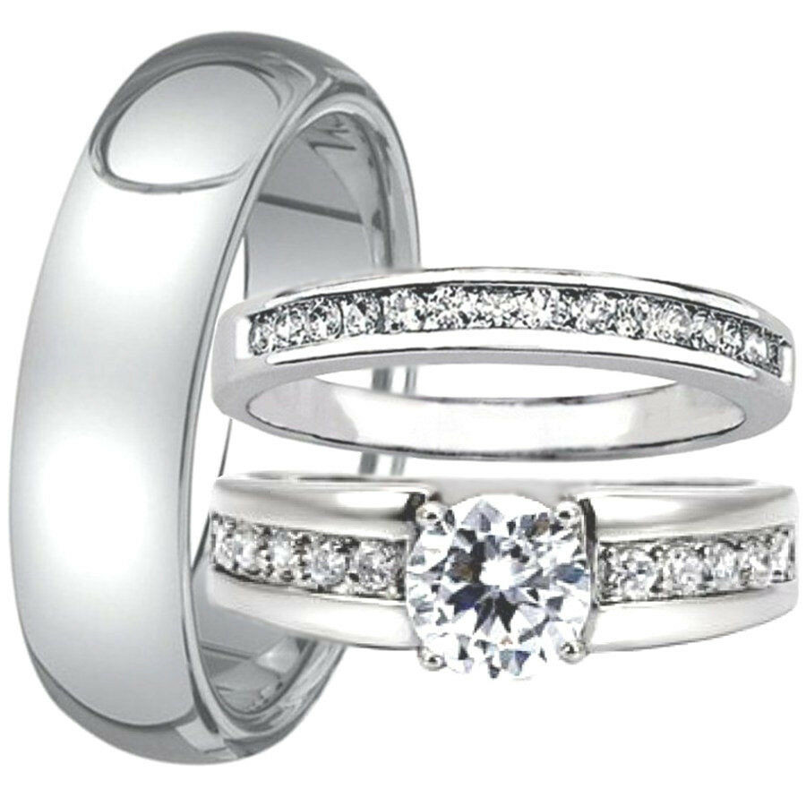 Men And Women Wedding Ring Sets
 His Hers Engagement Round CZ Women Match Wedding Ring Set
