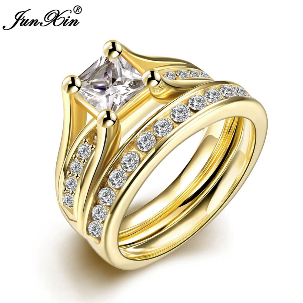 Men And Women Wedding Ring Sets
 JUNXIN Geometric Design Male Female Yellow Gold Plated