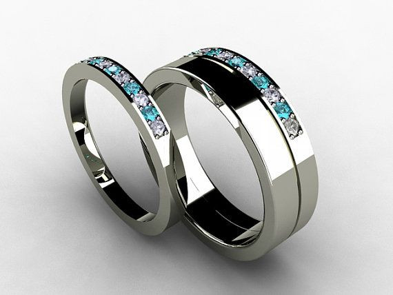Men And Women Wedding Ring Sets
 Wedding band set titanium ring blue Diamond Titanium