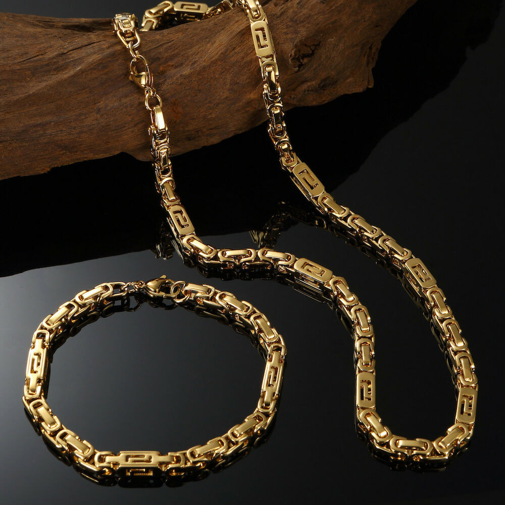 Men Gold Necklace
 18K Yellow Gold Filled Mens Byzantine Chain Necklaces