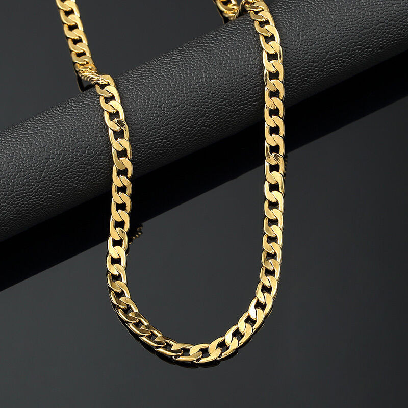 Men Gold Necklace
 Mens 18K Yellow Gold Plated 24in Cuban Chain Necklace 4 7