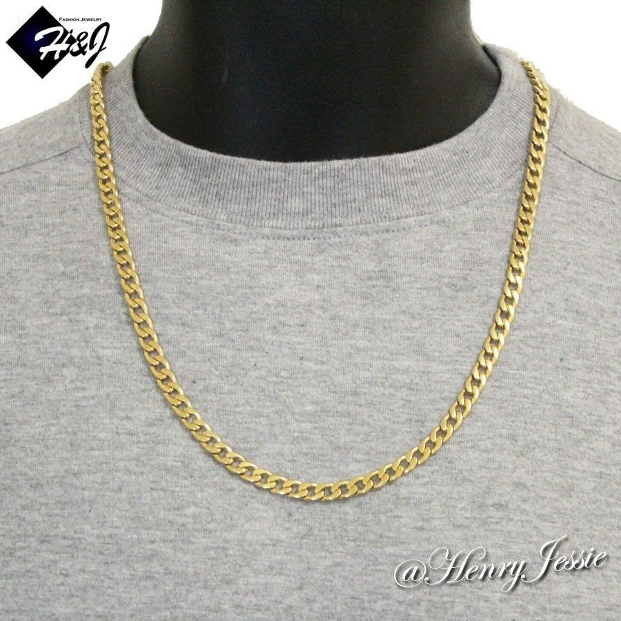 Men Gold Necklace
 24"MEN s Stainless Steel 6mm Gold Cuban Curb Link Chain