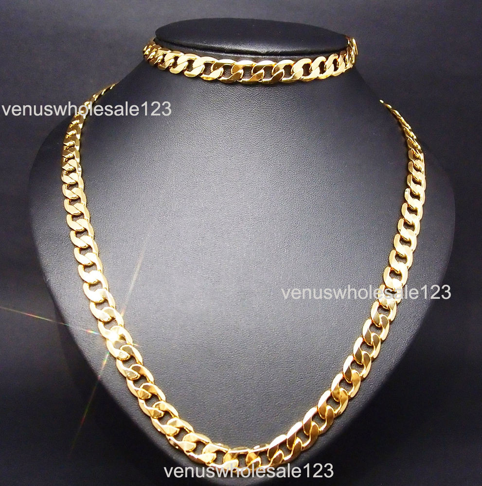 Men Gold Necklace
 24K Yellow Gold Filled 23 6" 8 5" Men s Jewelry Chain