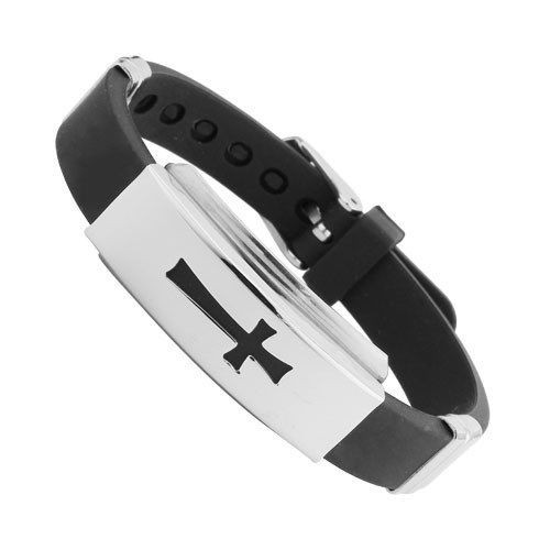 Men's Religious Bracelets
 Men s Cross Bracelet Rubber Wristband Fashion Black