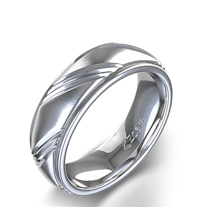 Mens Designer Wedding Rings
 Men’s Unique Center Angle Design Wedding Ring in 14k White