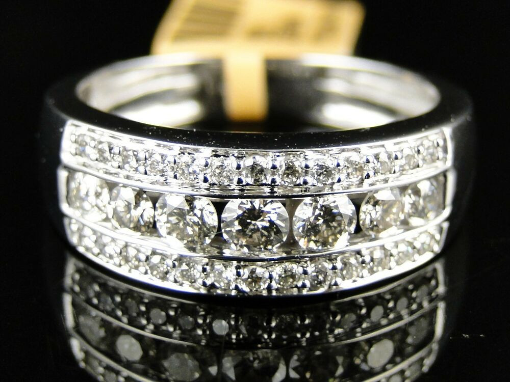 Mens Diamond Band Wedding Ring
 14K New Mens White Gold Round Cut Diamond Ring Wedding