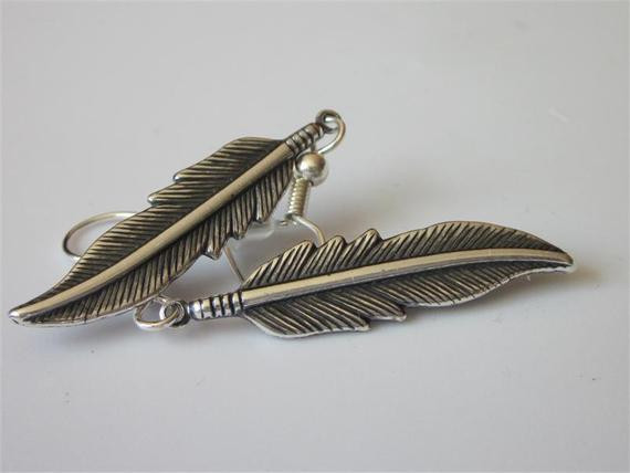 Mens Feather Earrings
 Silver Feather Earrings Metal Feather Uni Jewelry Mens