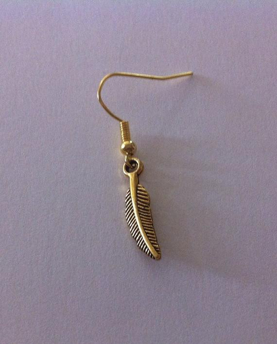 Mens Feather Earrings
 Men s Feather Earring Gold Feather Charm by OtherItemsFor11Q