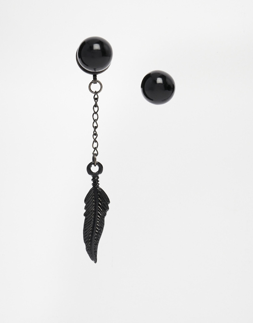 Mens Feather Earrings
 ASOS Plug Earring Pack with Stud and Feather in Black for