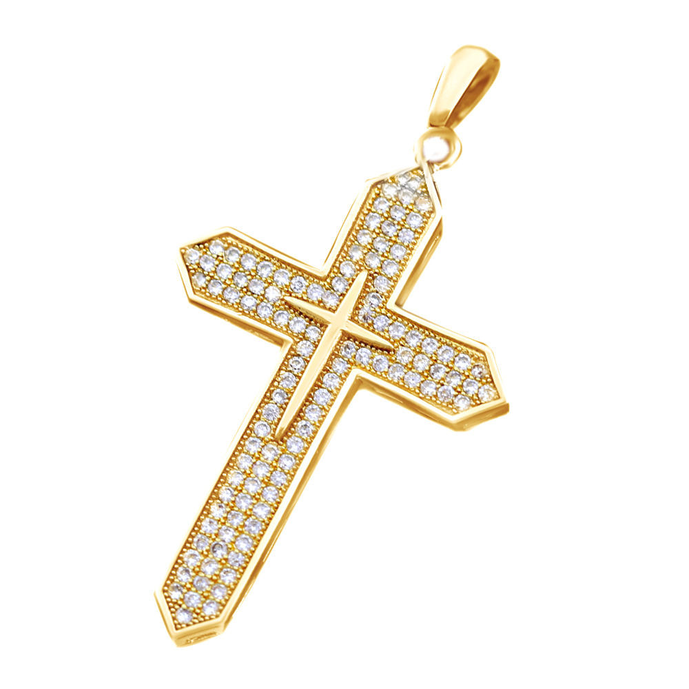 Mens Gold Crucifix Necklace
 14K GOLD GF DIAMONDS CRUCIFIX CROSS WOMENS MENS SOLID