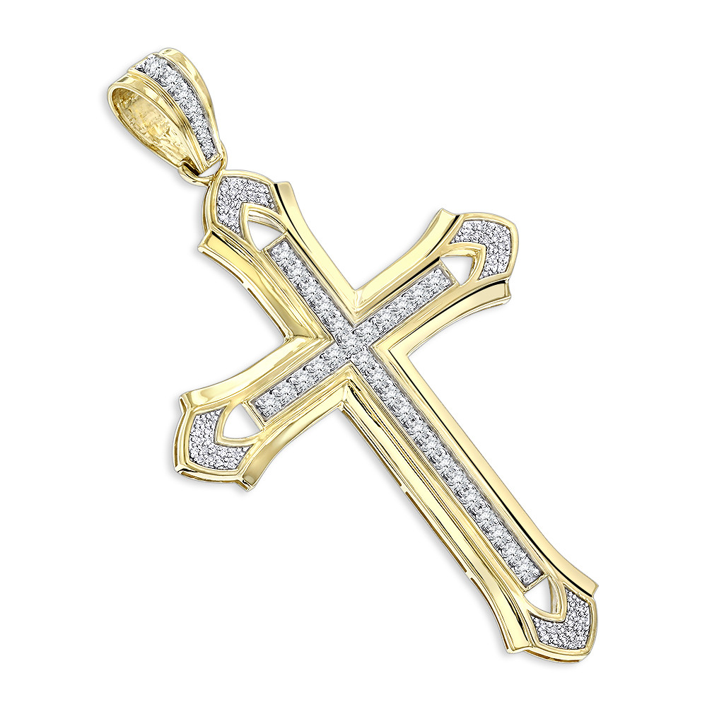 Mens Gold Crucifix Necklace
 14K Gold Mens Diamond Cross Pendant 2ct