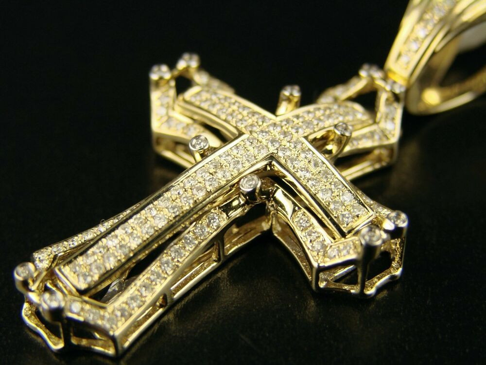 Mens Gold Crucifix Necklace
 14K Mens Yellow Gold Pave Diamond Cross Pendant 1 0 Ct