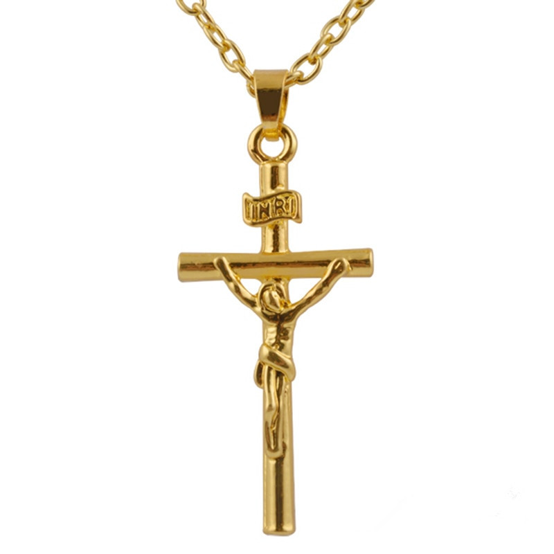 Mens Gold Crucifix Necklace
 1PCS Jesus Cross Necklace Gold Color INRI Pendant For Men