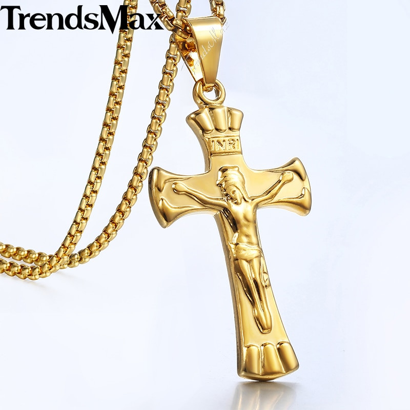 Mens Gold Crucifix Necklace
 Trendsmax Cross Pendant For Men Women INRI Crucifix Jesus