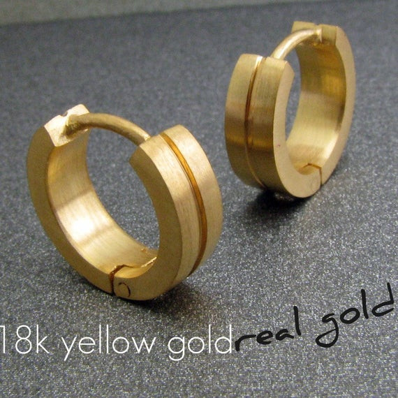 Mens Gold Hoop Earrings
 18K Real Solid Yellow Gold Mens Earrings Hoop by