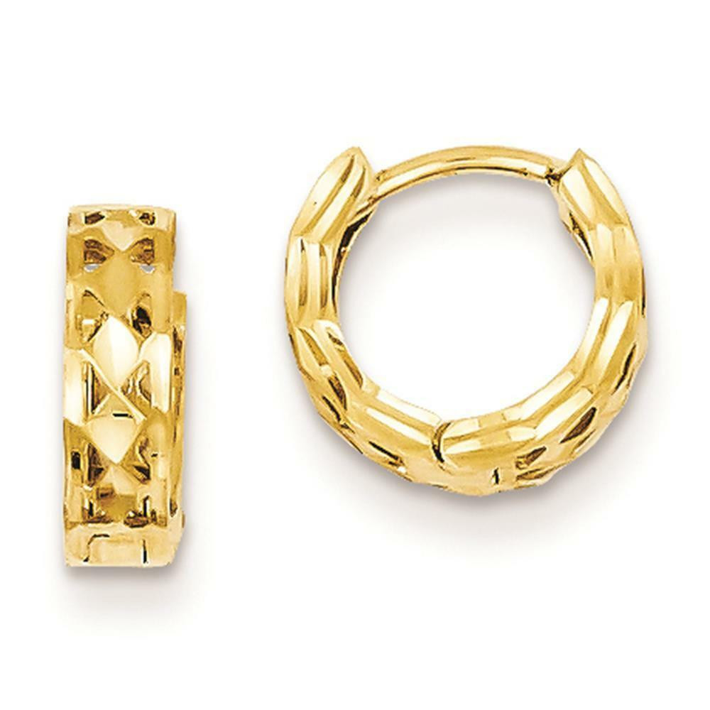 Mens Gold Hoop Earrings
 14k Mens & La s Yellow Gold Diamond Cut Hinged Hoop